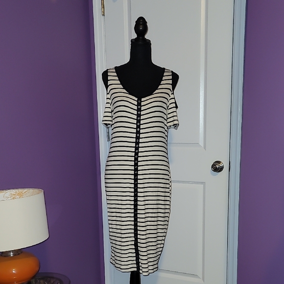 Black and White Cold Shoulder Sheath Midi Dress Sz: M - Picture 2 of 8